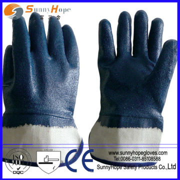 Jersey-Liner sandige Oberfläche Anti-Rutsch-blau Nitril beschichtete Handschuhe